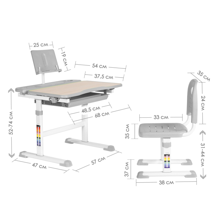 Характеристики Комплект Anatomica Avgusta парта + стул + выдвижной ящик + подставка Характеристики Комплект Anatomica Avgusta парта + стул + выдвижной ящик + подставка
